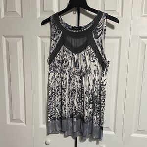 Style & Co gray & off white floral blouse top shirt size XL